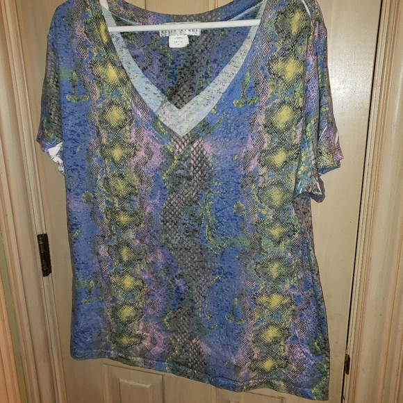 Womens plus sz 2X Kelly Renee  v-neck shirt bright fun - Picture 2 of 3